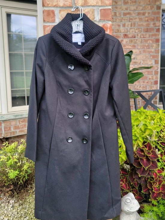 Jessica Simpson Jackets & Blazers - Jessica Simpson Long Black Double-Breasted Pea Coat with Textured Shawl Collar